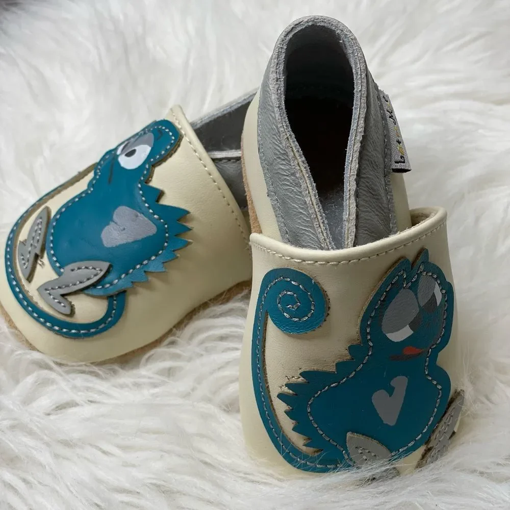 Baby leather slippers - Chameleon Soft Sole Leather Shoes in Capri blue